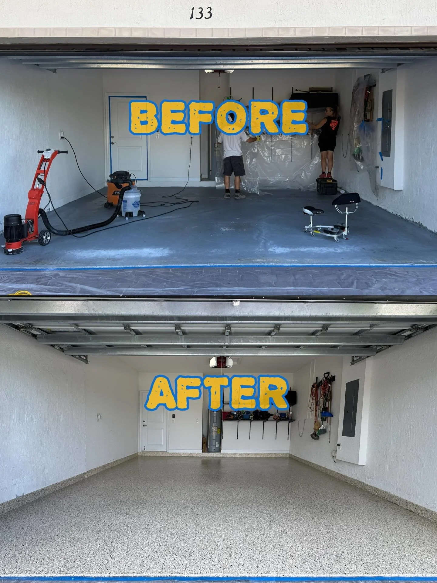 Garage with beige-tone flakes, matching the house, 440 ft&sup2; in Miami

&bull; Extreme resistance: these floors can last 10 years or more, handling weight, heavy traffic, and intense use.
&bull; Fire-resistant: withstands fire and high temperatures