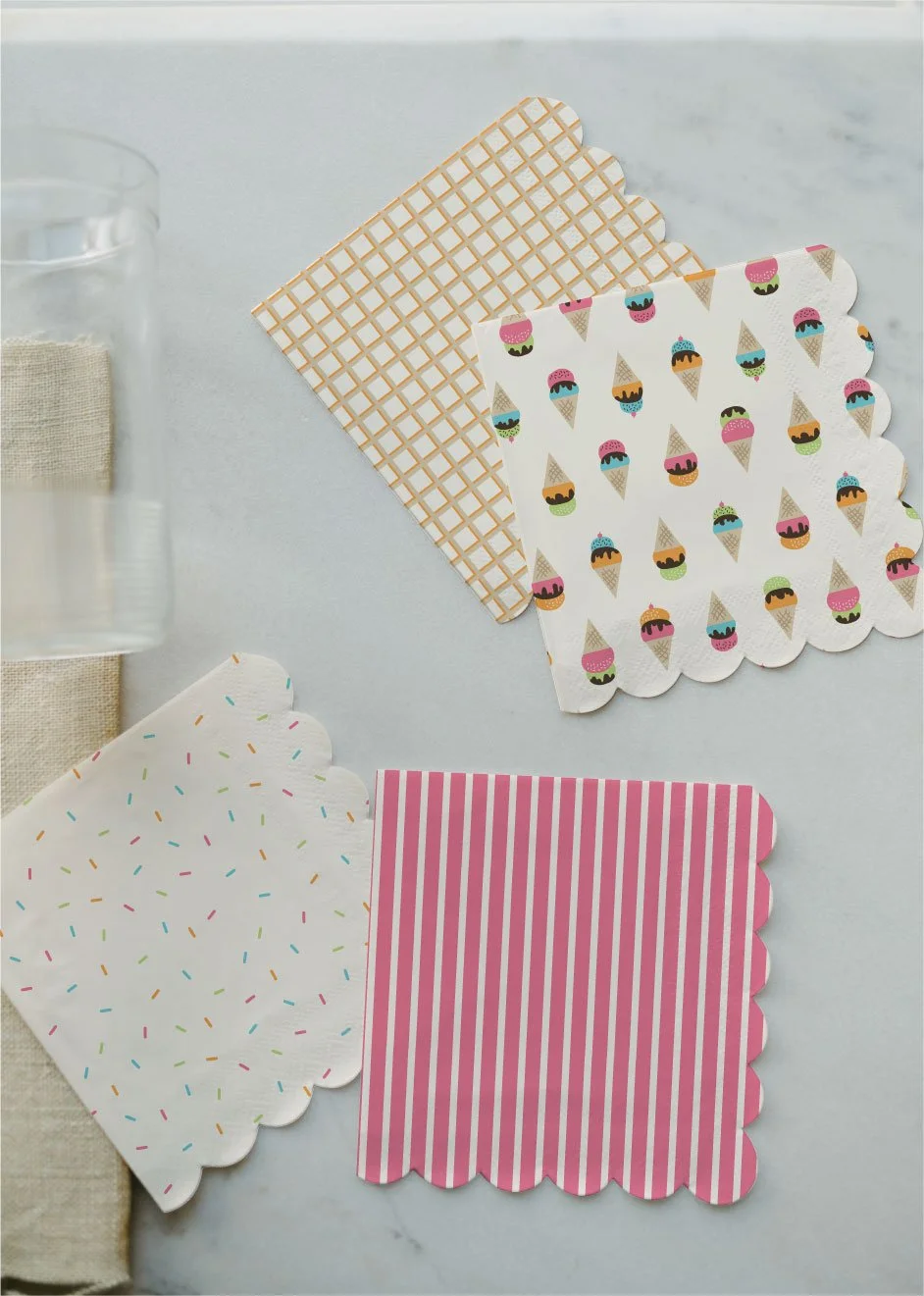 The Ice Cream Mini Collection looks so sweet on this party napkin mockup.  With sherbet colors and simple shapes, its vintage vibe makes a perfect sun-washed summer collection.

*Patterns available for licensing

Patterns: @carriesweeneyart
Mockup: @