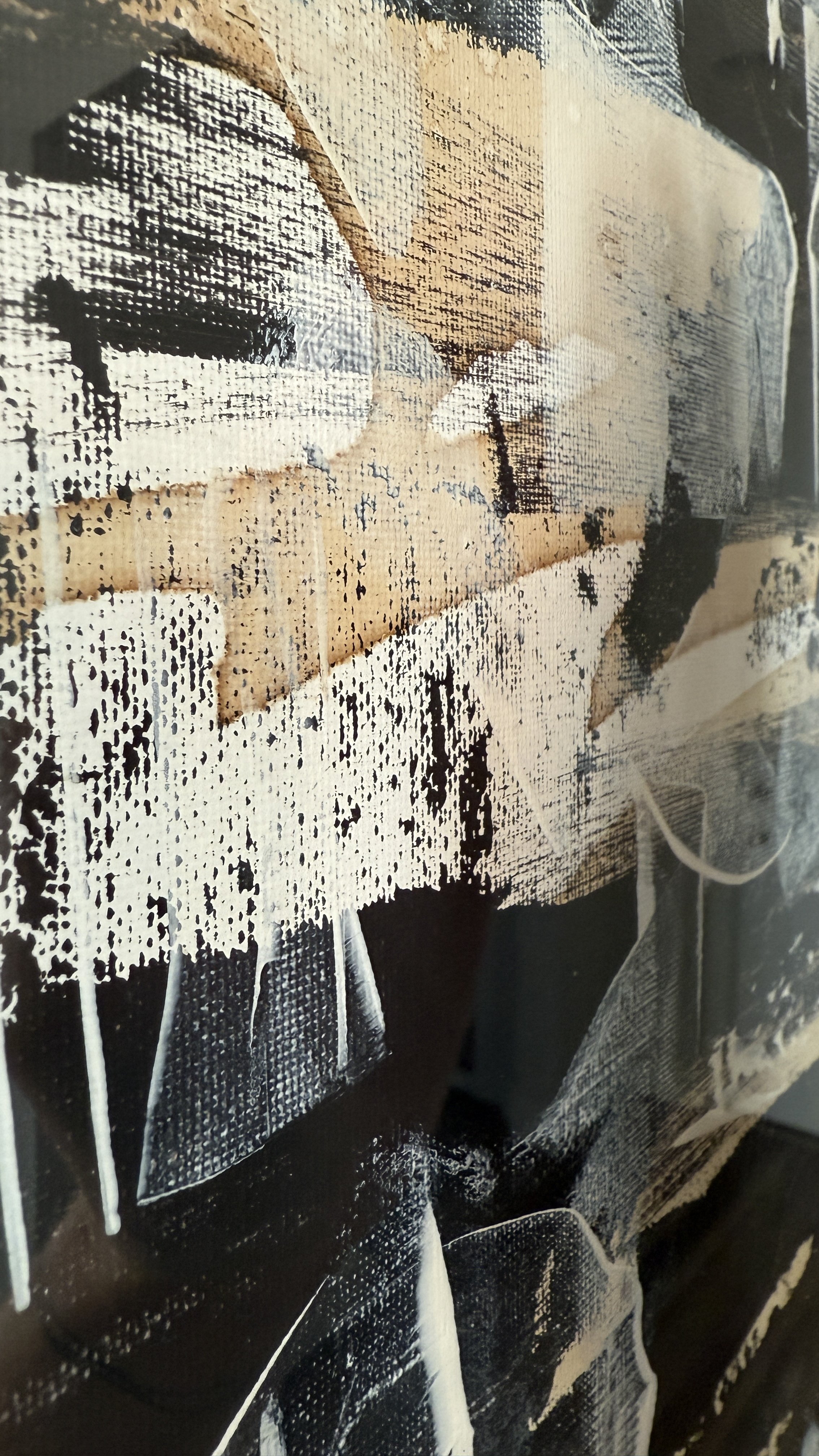 Stop motion artwork with mixed media and textured images in black, white, and beige tones.