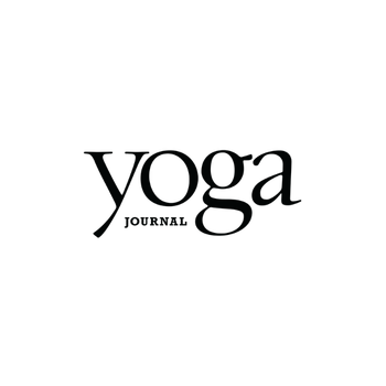 Black background with the word 'yoga' in lowercase, with a stylized yoga pose figure above it.