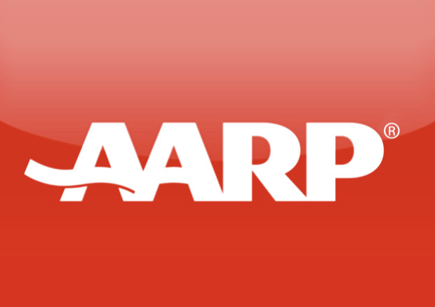 AARP logo with red background and white text