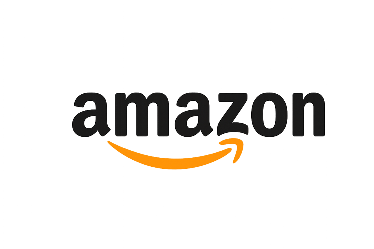 Amazon logo with black text and an orange smile underneath