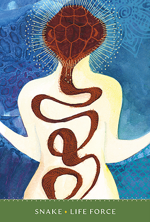 Abstract art of a snake intertwined with a human silhouette against a blue background, symbolizing life force.