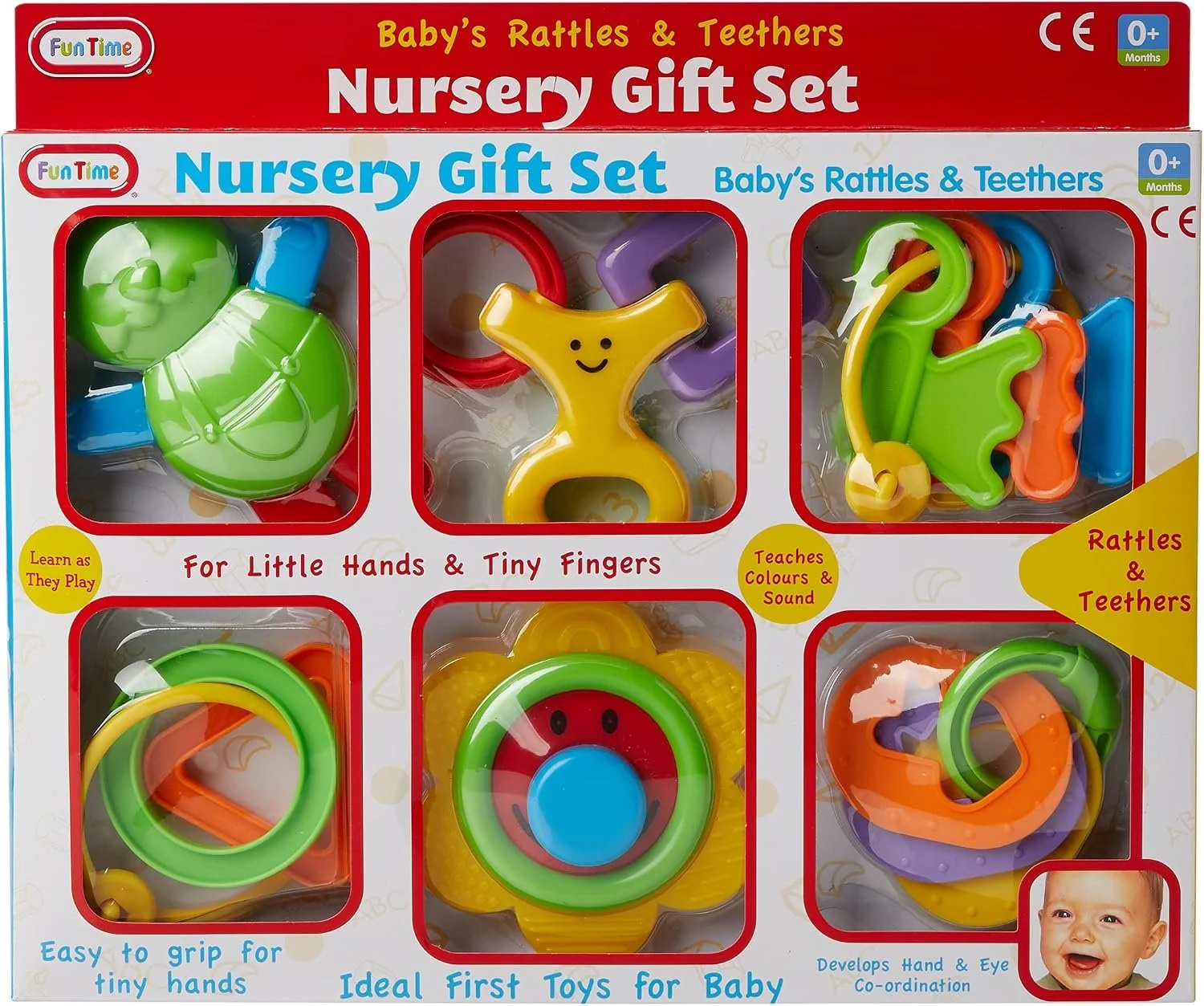 Fun Time 6-Piece Baby Rattles & Teethers Sensory Nursery Gift Set