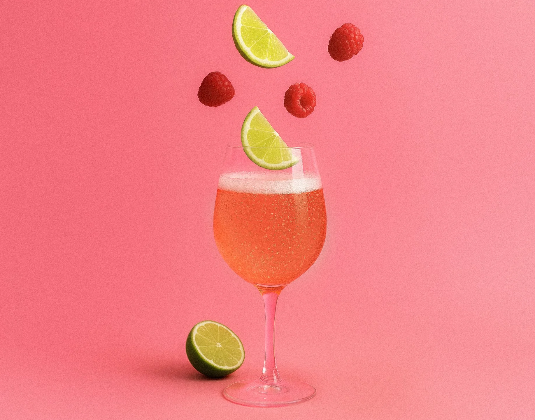 Commercial Shot of a glass of wine with fruits