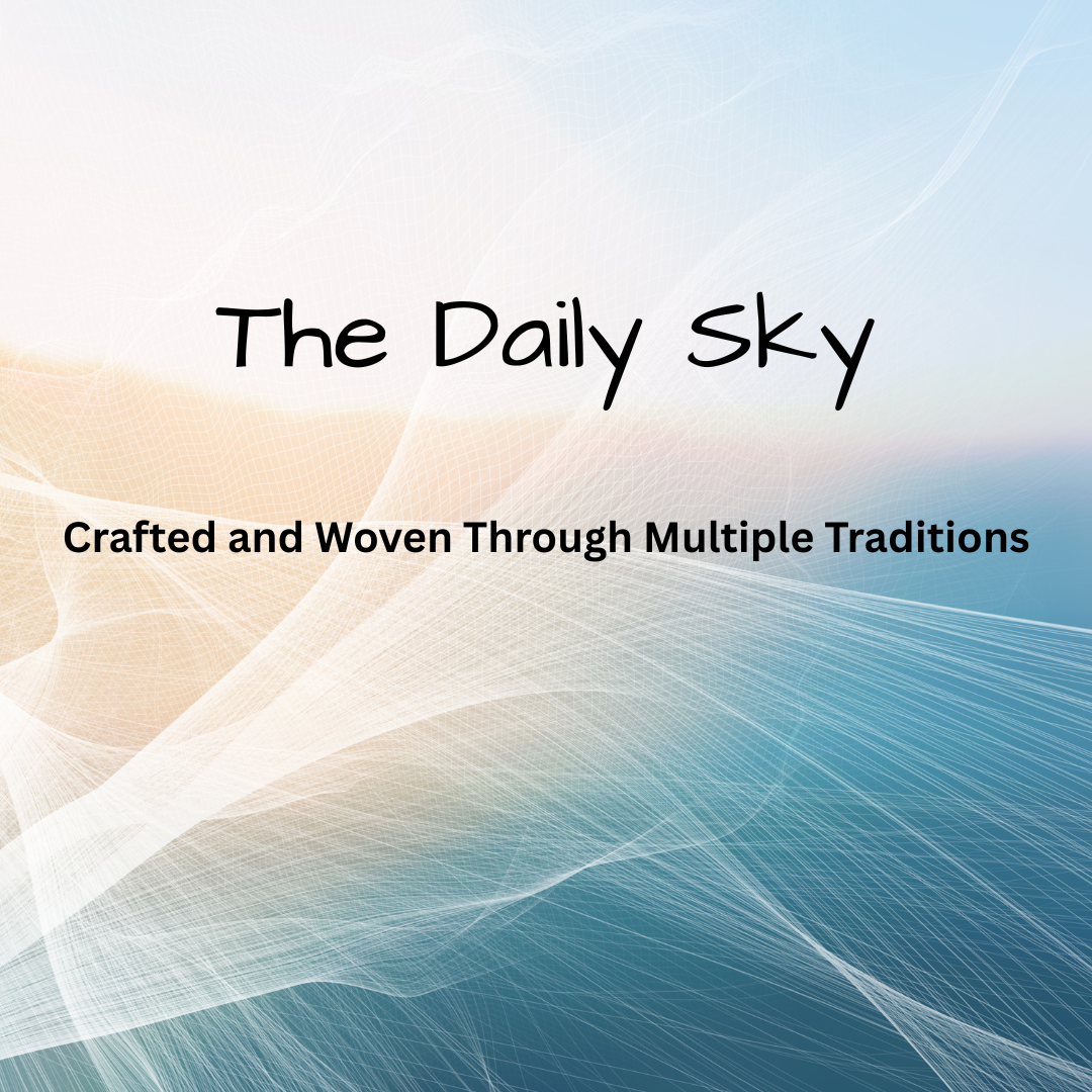 eBook Cover "The Daily Sky" with subtitle "Crafted and Woven Through Multiple Traditions" featuring a soft, abstract background with flowing lines and pastel colors.