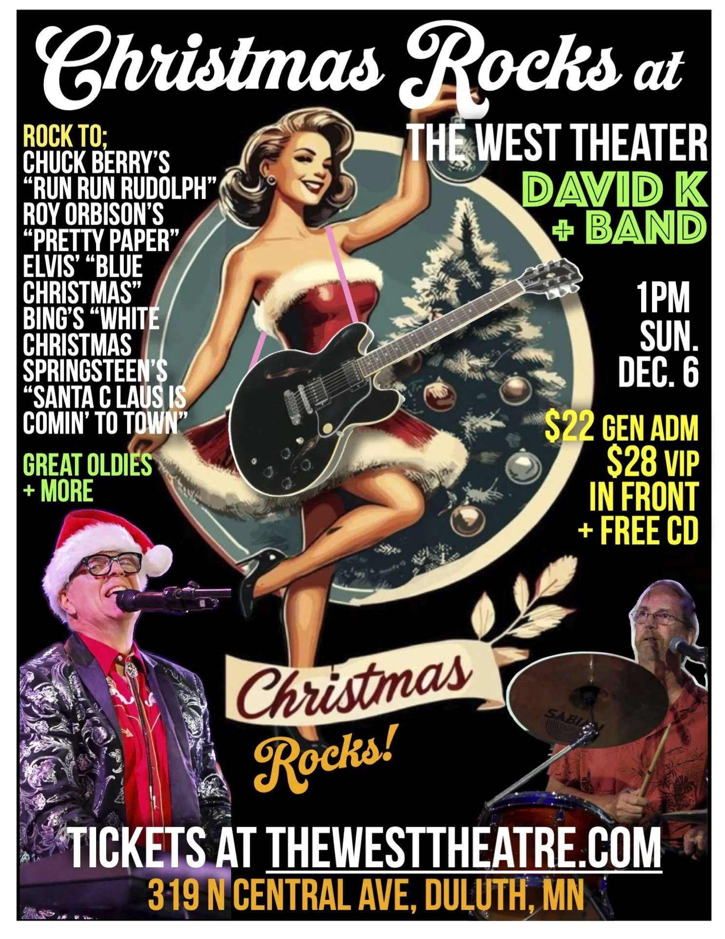 Christmas Rocks @ THE WEST THEATRE, Duluth, MN. Classic Oldies + Holiday Hits! David K + Band. 