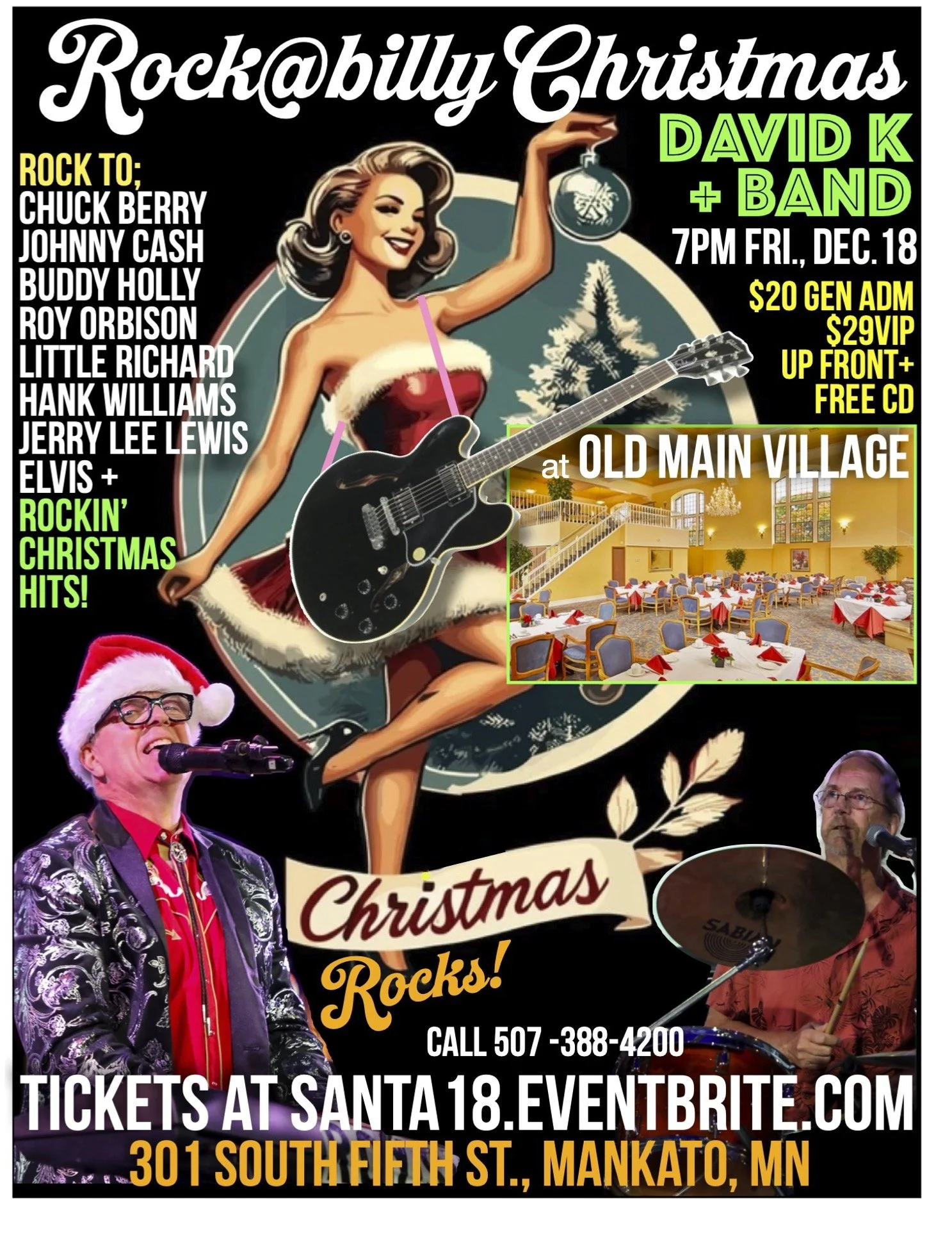 A Mankato ROCK@BILLY CHRISTMAS with David K + Band, 7pm, Fri.., Dec. 18th Old Main Village event space
