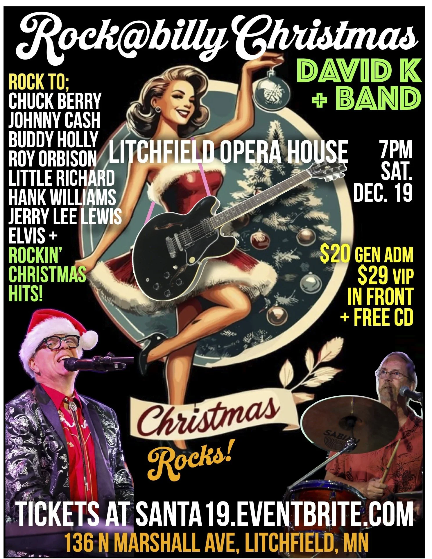 A Litchfield ROCK@BILLY CHRISTMAS with David K + Band, 7pm, Sat., Dec. 19th at The Litchfield Opera House, Litchfield, MN