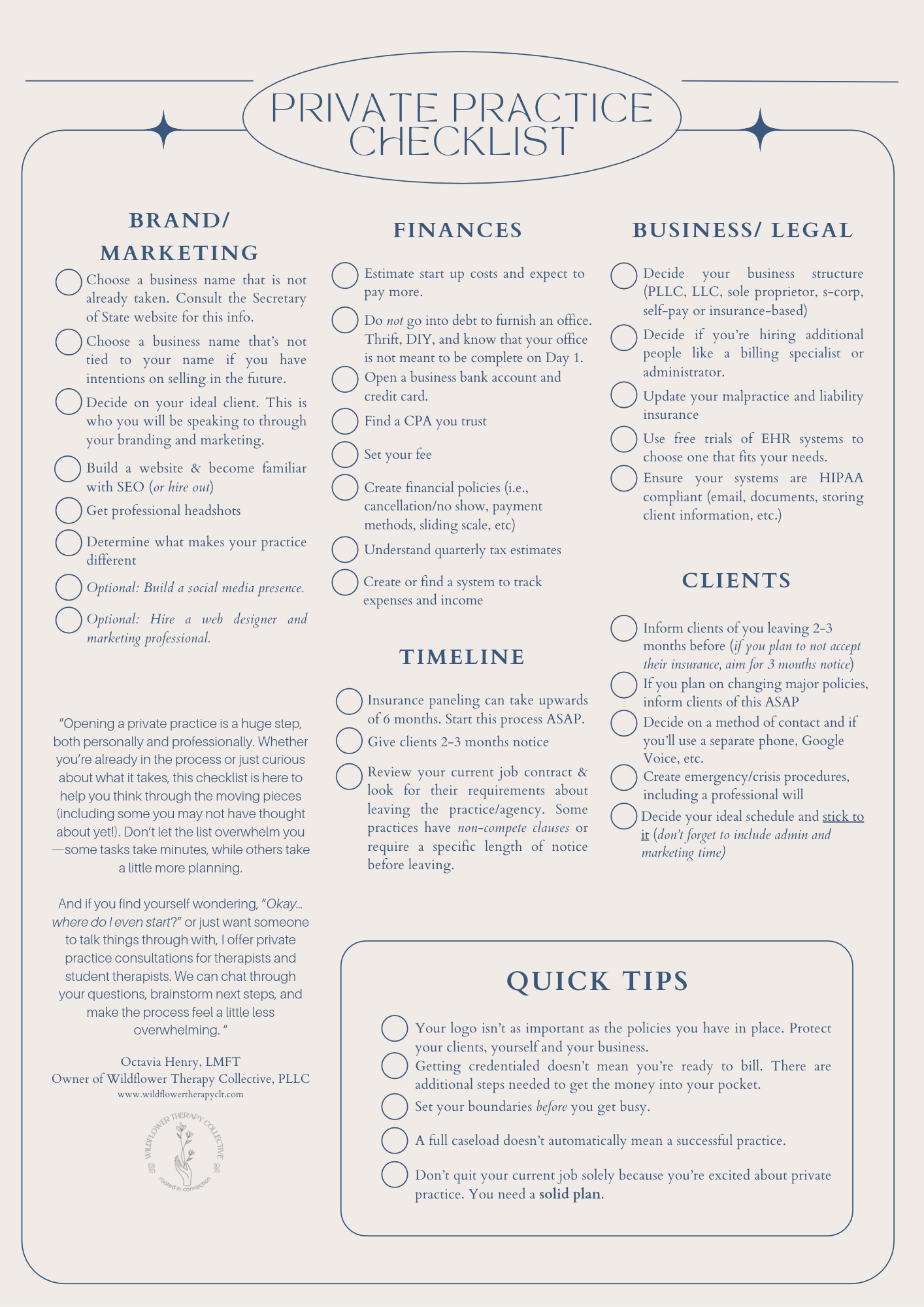 Private Practice Checklist