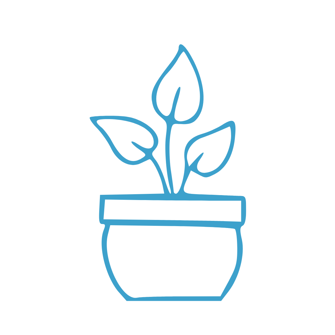 Icon eines Blumentopfs mit wachsender Pflanze – symbolisiert das Zusammenspiel von Körper und Kopf für mehr Ruhe und Konzentration