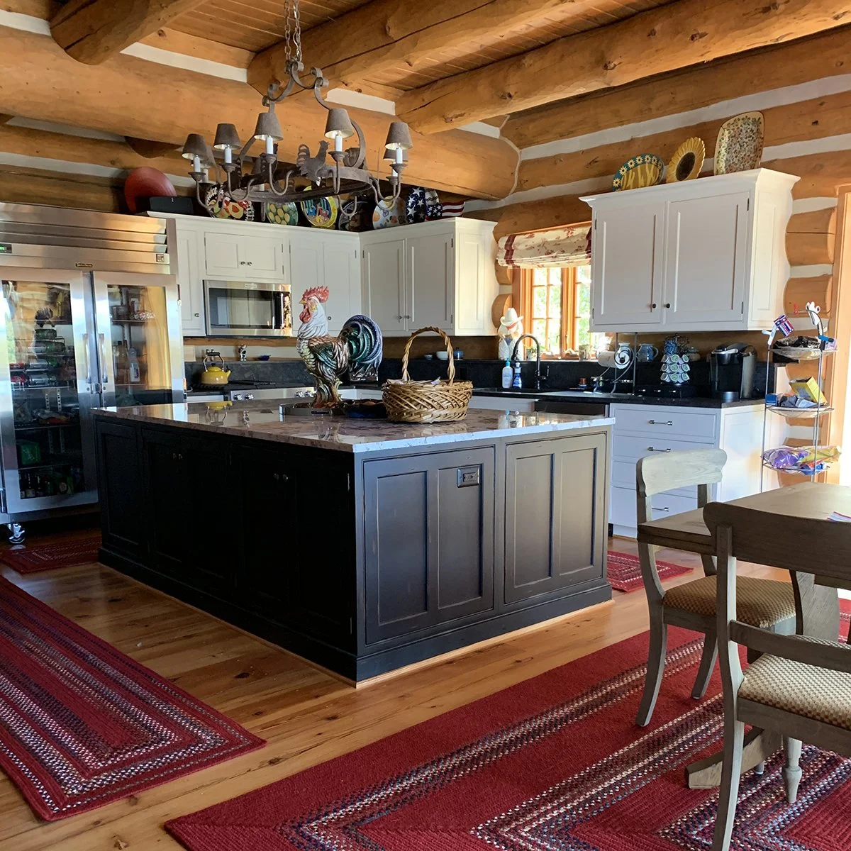 farm house kitchen, wood beams