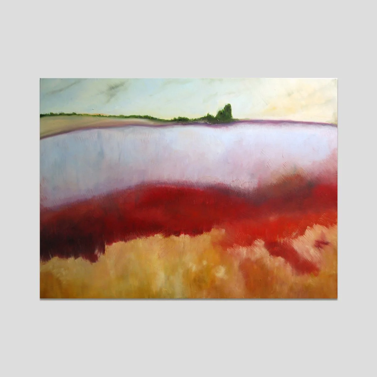 abstract landscape in reds, golds & greens