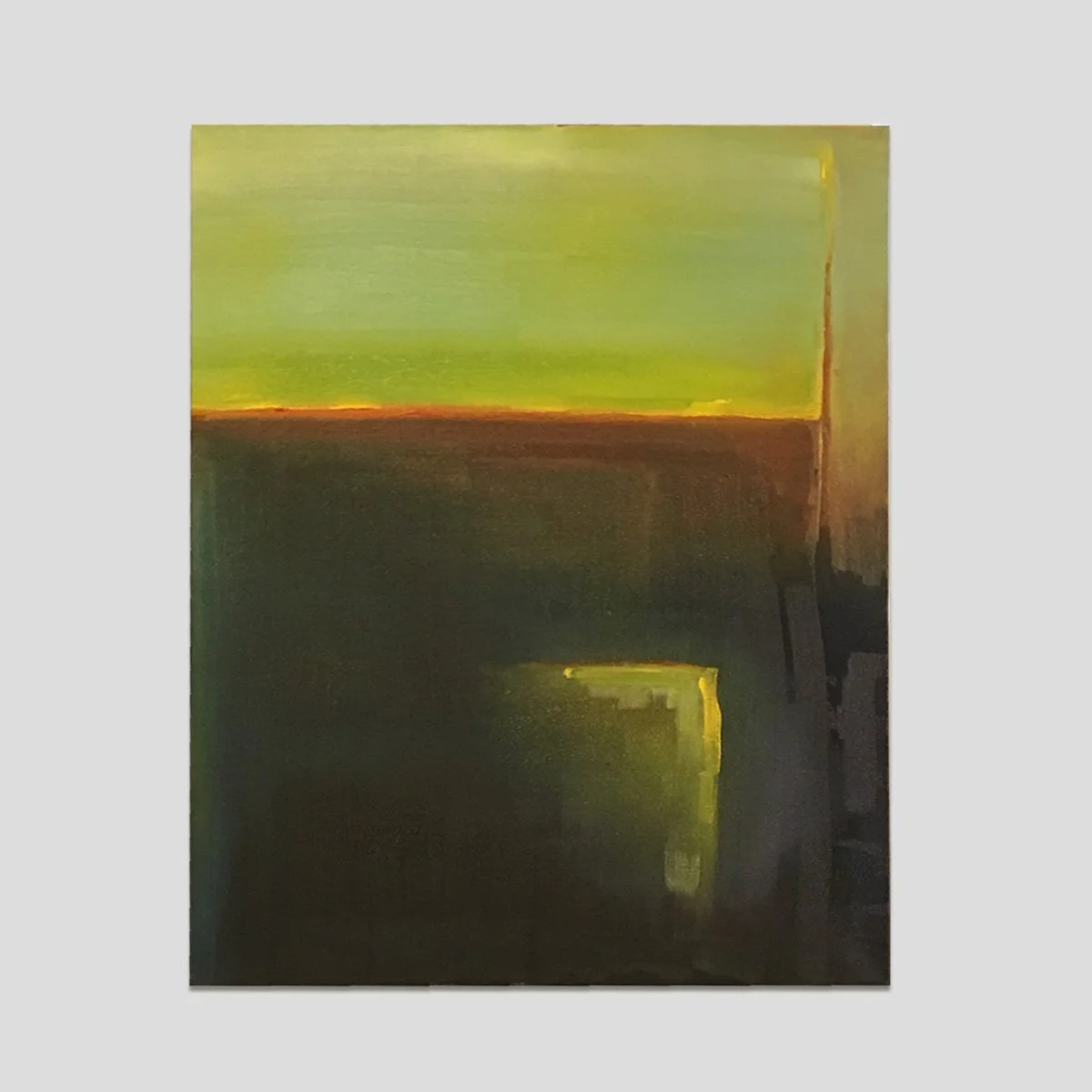 abstract painting, grees, reds & black