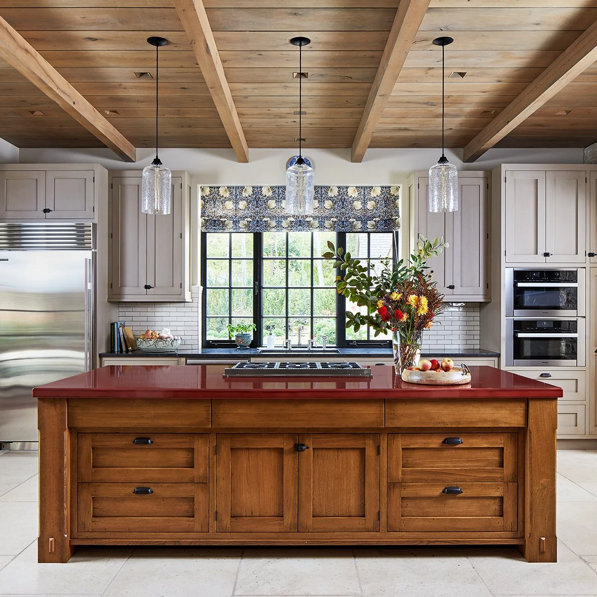 kitchen, island with red counter