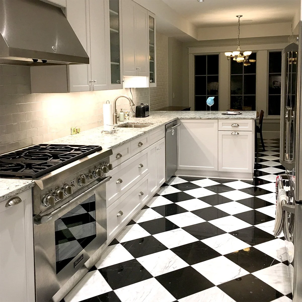 galley kitche, black and white