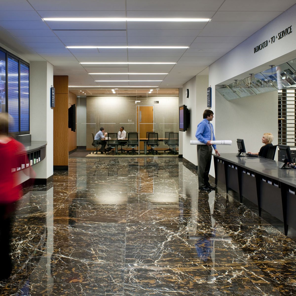 office lobby with marble floor