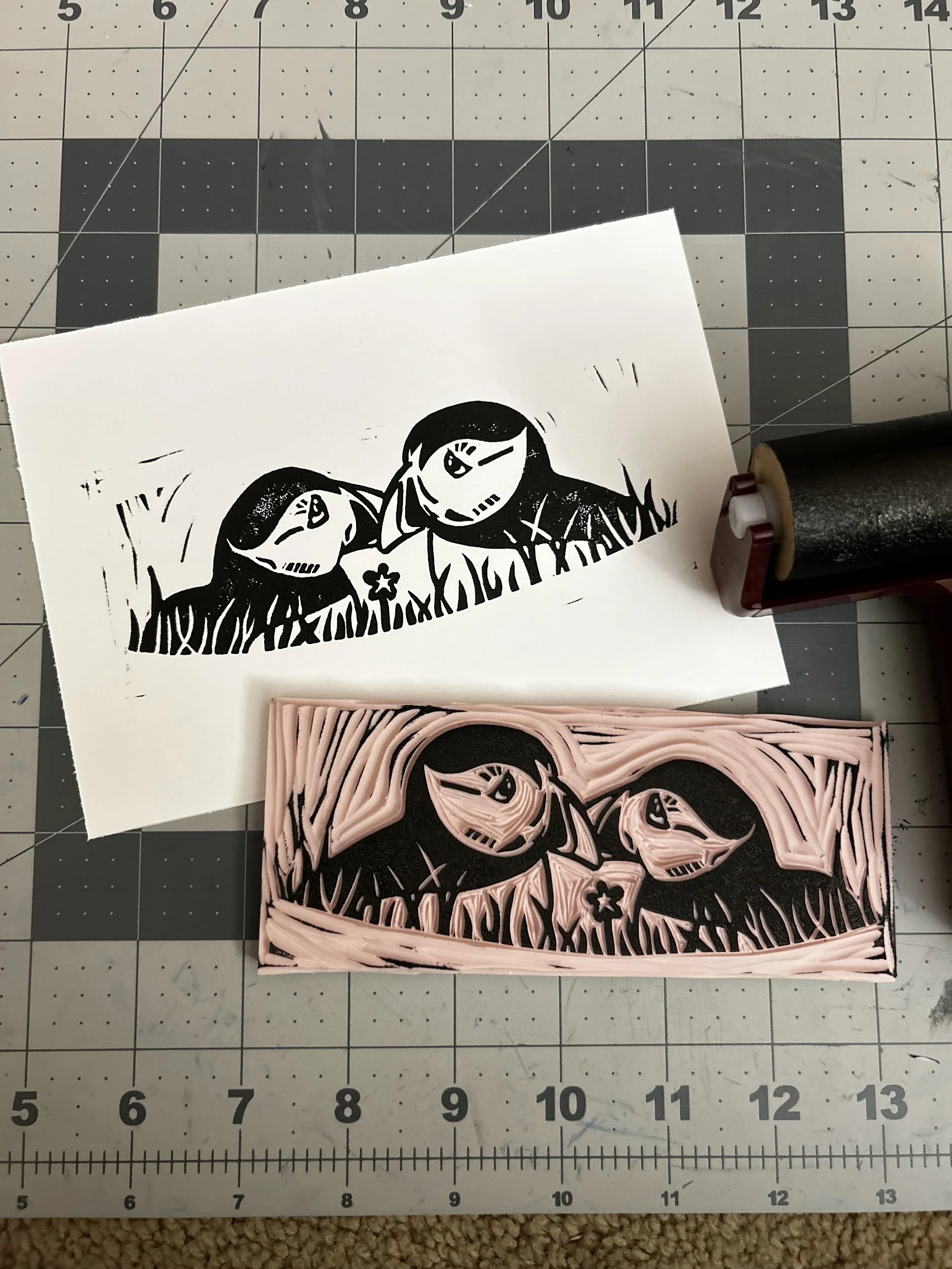 puffin love birds print & block