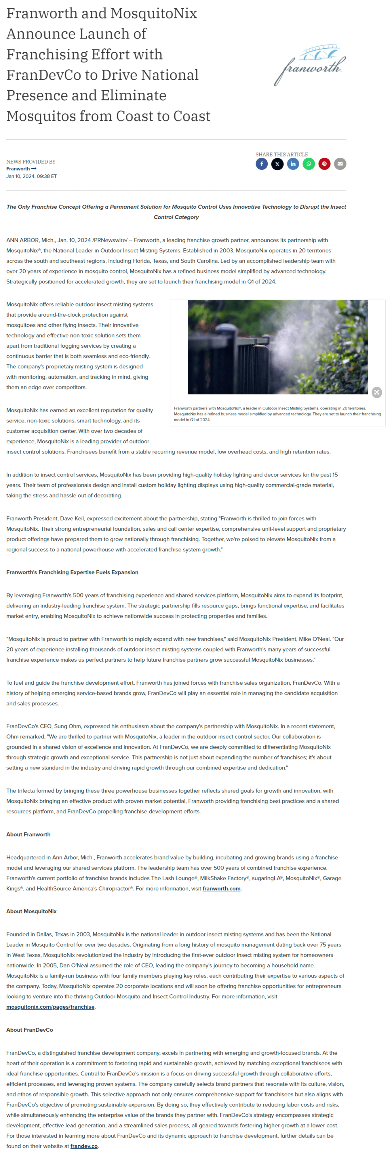 New Brand Partnership Announcement - Interviewed internal stakeholders to capture quotes, wrote article with minimal feedback, and positioned the partnership as a means to achieve nationwide success in franchising.