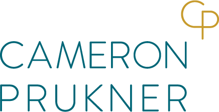 Logo for Cameron Prukner featuring a stylized 'CP' in gold and the name in blue text.