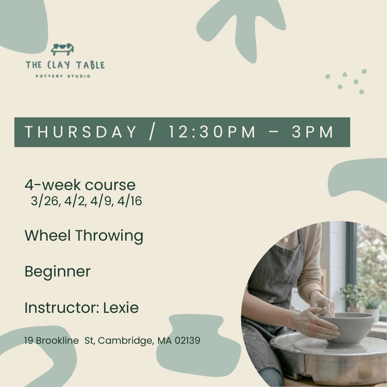 Thu 12:30PM Wheel throwing - Beginner (starting in Mar.)