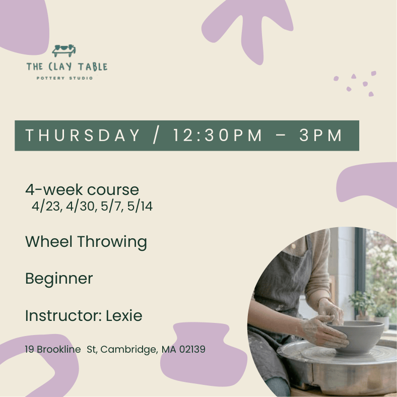 Thu 12:30PM Wheel throwing - Beginner (starting in Apr.)