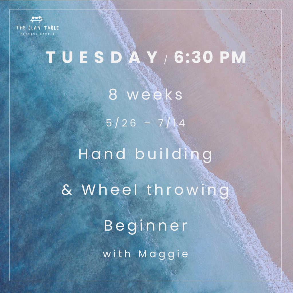 Tue 6:30PM Wheel throwing - Beginner (starting 5/26)