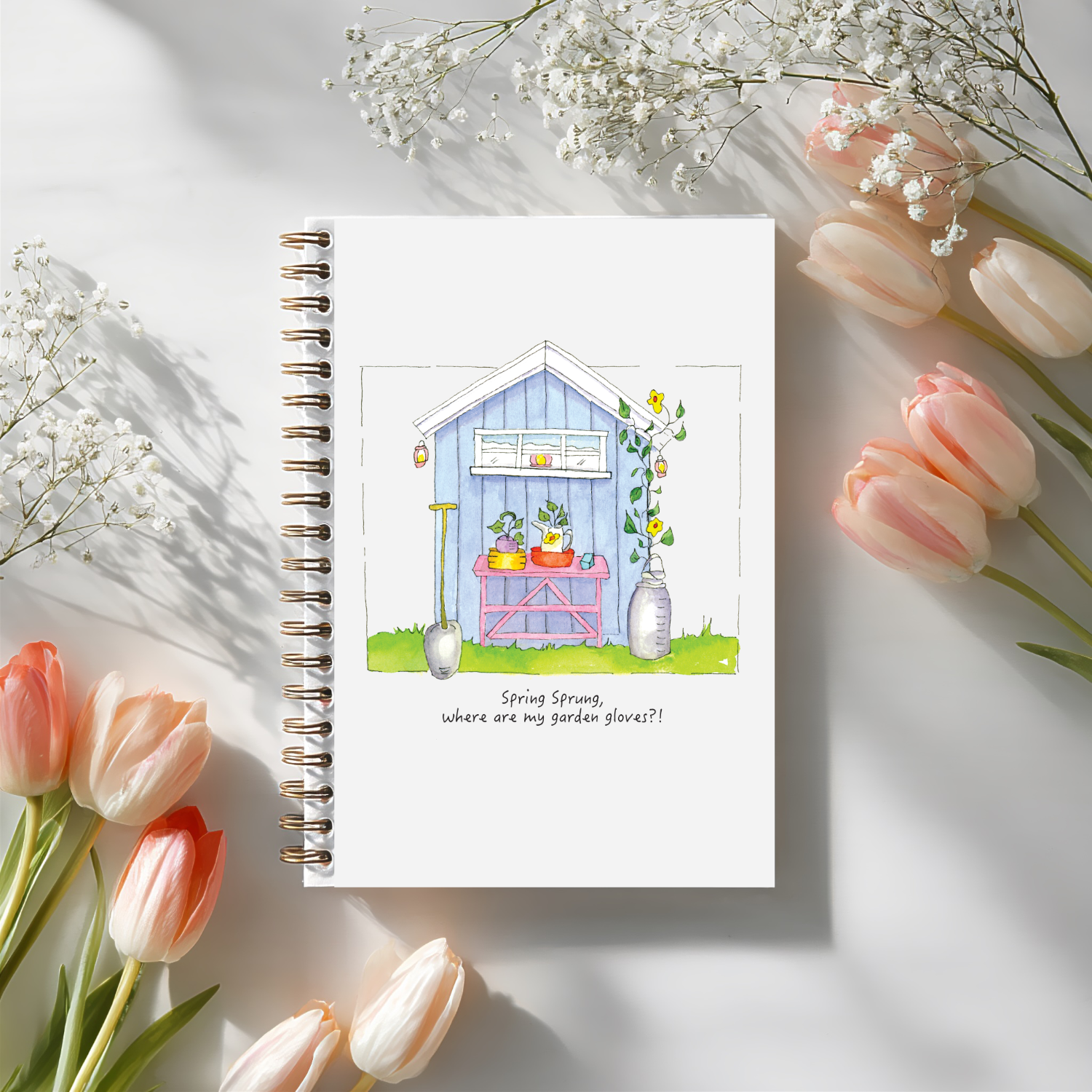 "Spring has Sprung!" Blue Garden Shed Spiral Ruled Notebook / Art of Being a Kid