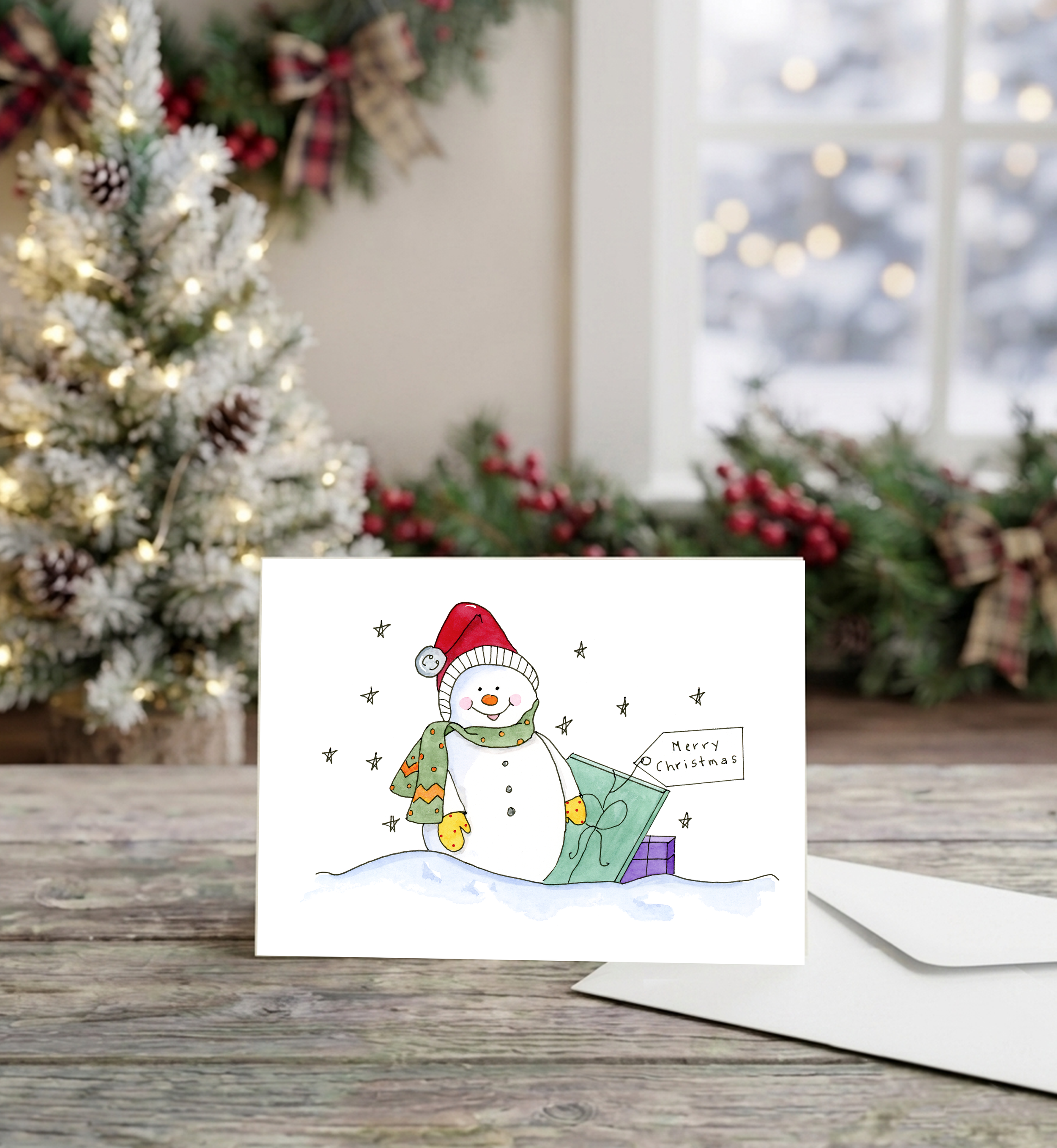 Merry Christmas Snowman with Red Hat.png