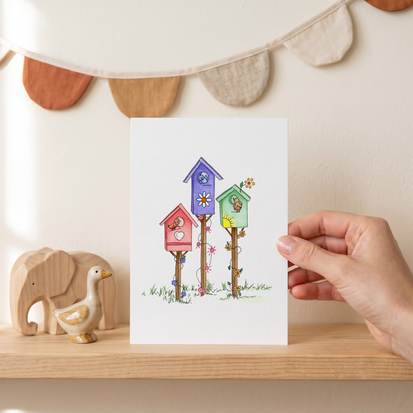 Spring Birdhouse Note Cards — Pack of 8.