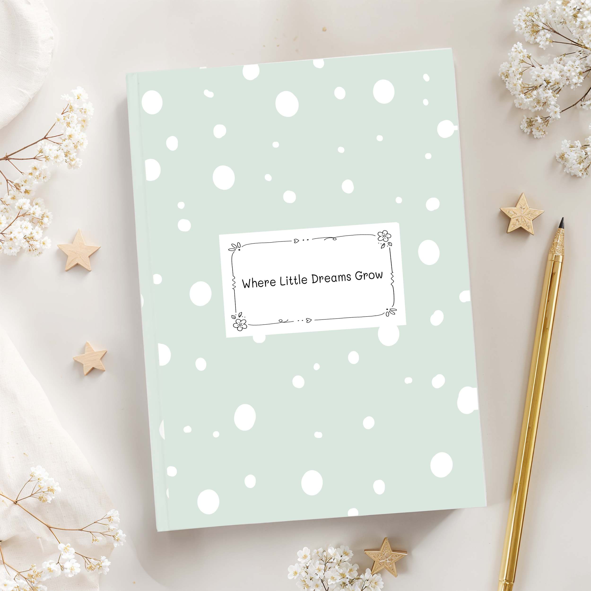 "Where Little Dreams Grow" - Whimsical Mint Green Hardcover Journal  /  Art of Being a Kid