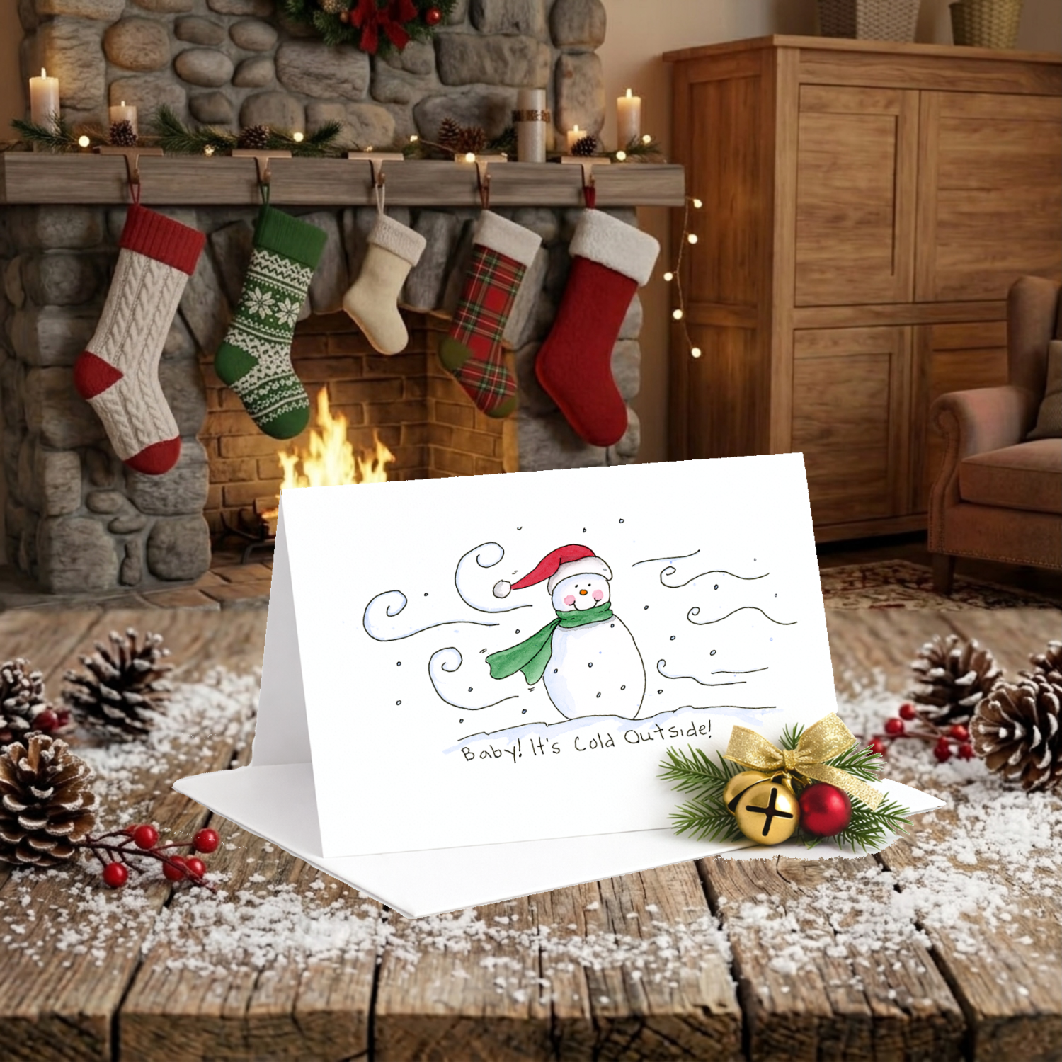 Sure IS COLD Outside! — Cozy Holiday Cards set of 8 cards. Envelopes included.