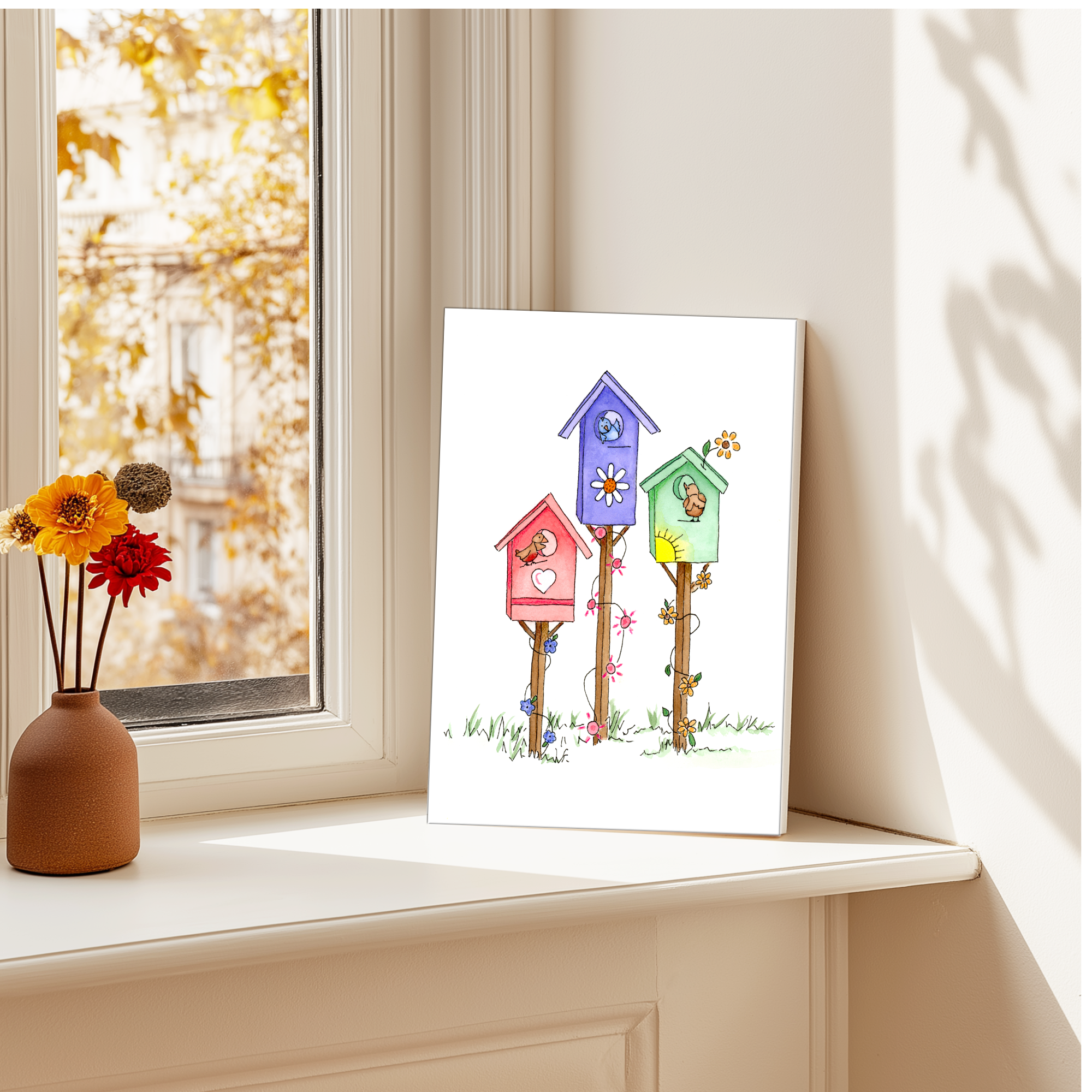 Whimsical Bird Neighborhood - Canvas Art Print