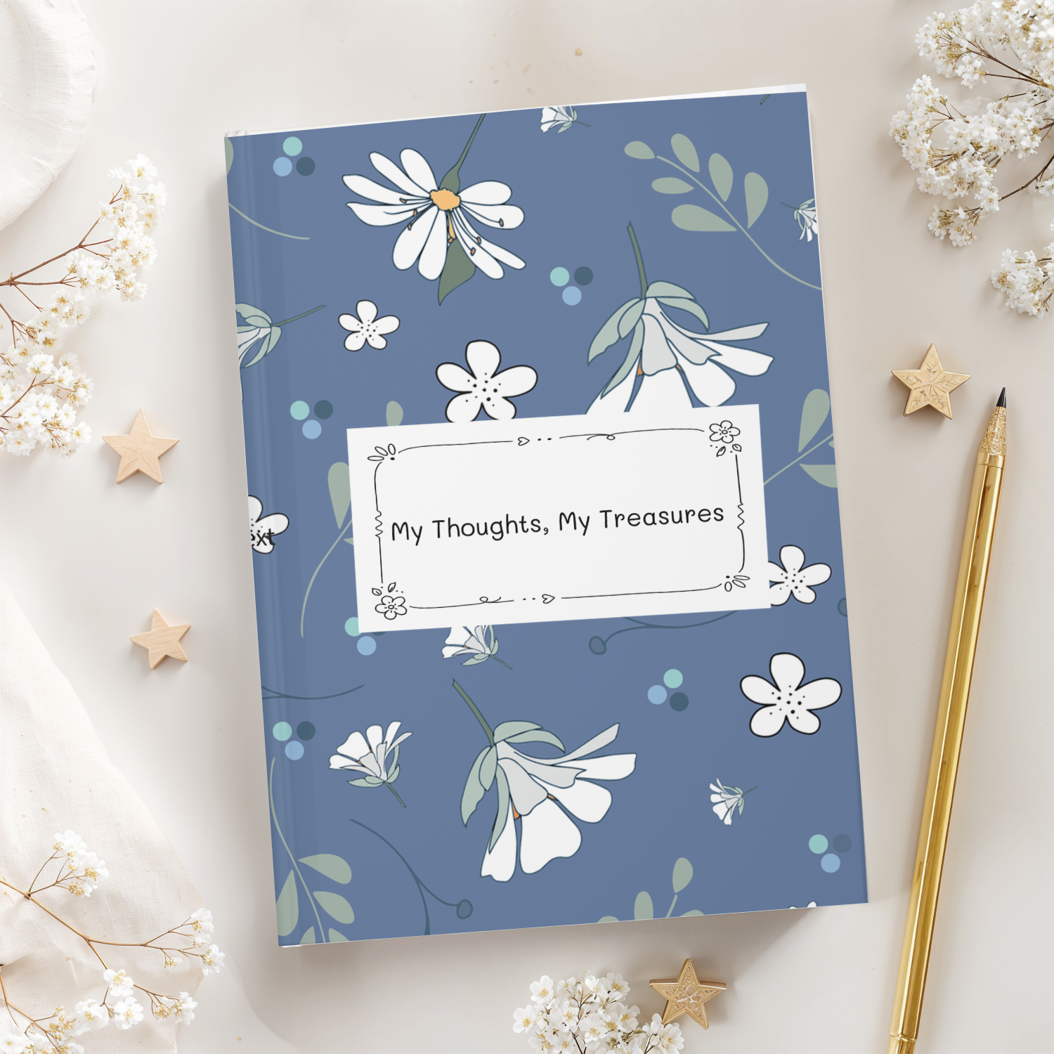 My Thoughts, My Treasures – Floral Blue Hardcover Journal / Art of Being a Kid