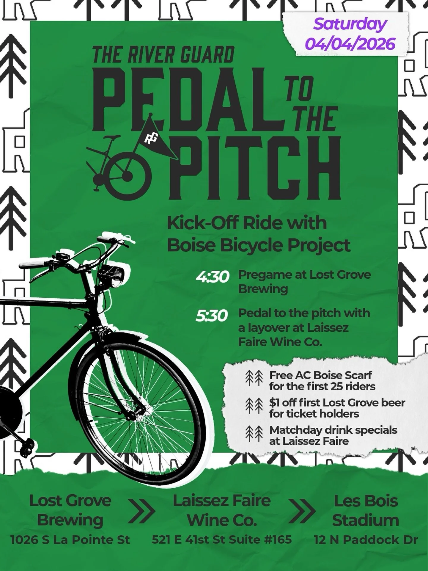 Grab your bike and let&rsquo;s Pedal to the Pitch! 🚲 

We&rsquo;re starting a River Guard tradition that helps you skip the traffic and enjoy the Greenbelt. Let&rsquo;s make the ride a party from DT Boise to Les Bois Park. Join us at the start, catc