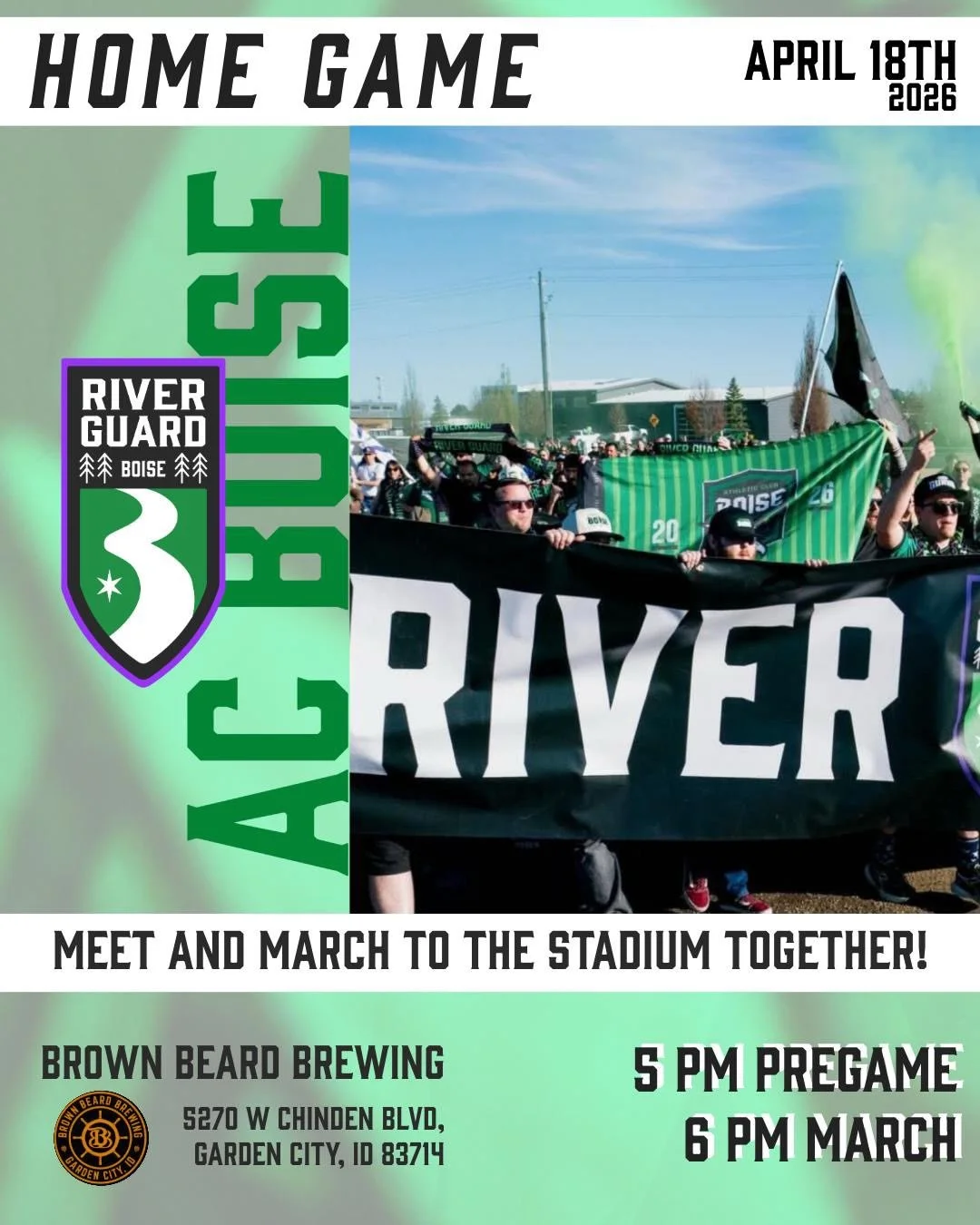 The squad is home for Match Day 5! ⚽️ 

The Home Opener was LIT 🔥 and we&rsquo;re only getting louder from here. We&rsquo;ve restocked the merch bin, so be sure to swing by Brown Beard and pick up your scarves and stickers. 

Remember to ALWAYS prot
