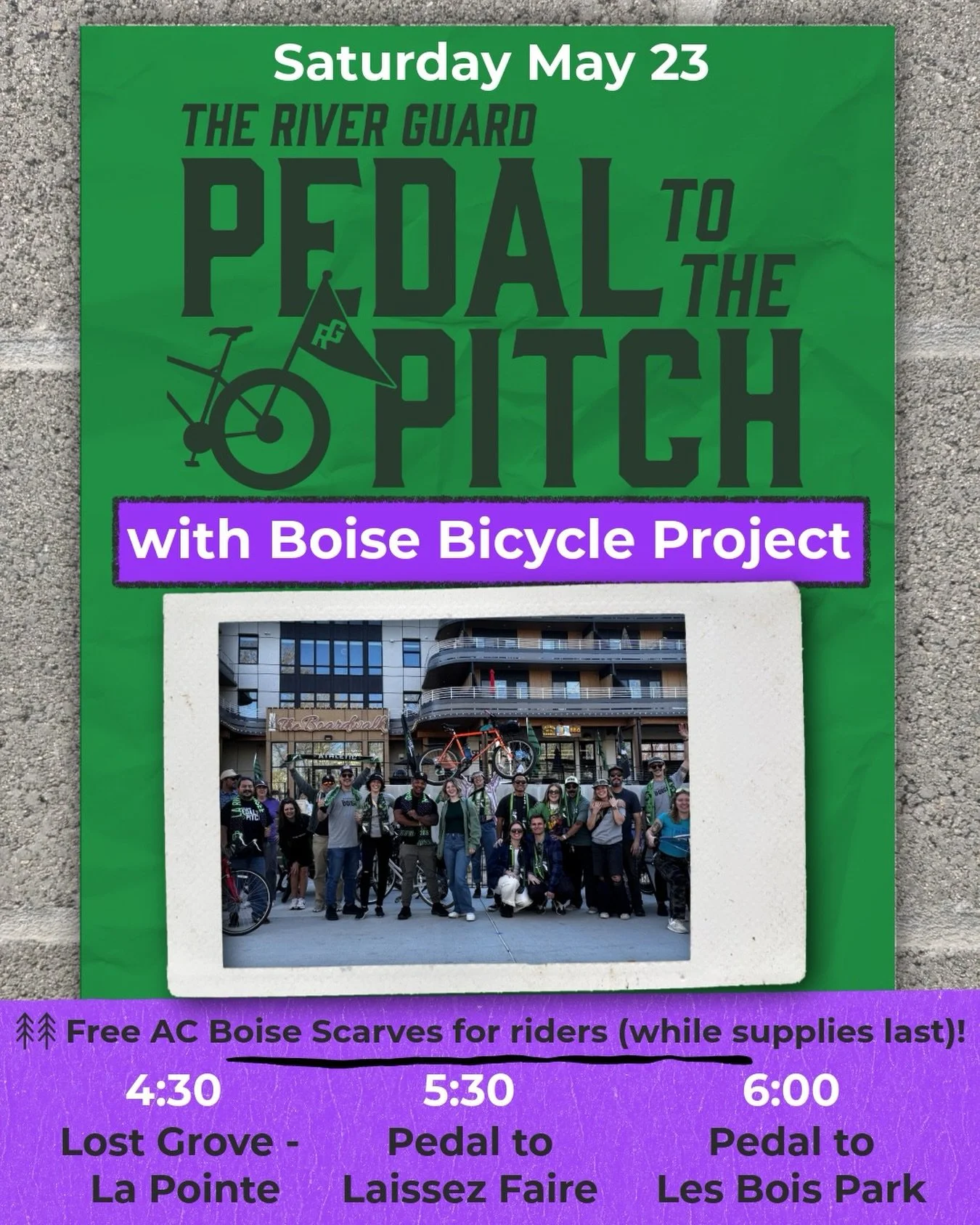 We&rsquo;re back with another Pedal to the Pitch! 🚲 

Avoid the traffic and come join us and @boisebicycleproject to support AC Boise against Fort Wayne FC! 

Ride your bicycle, e-bike, scooter, etc., and meet up with us at Lost Grove, Laissez Faire