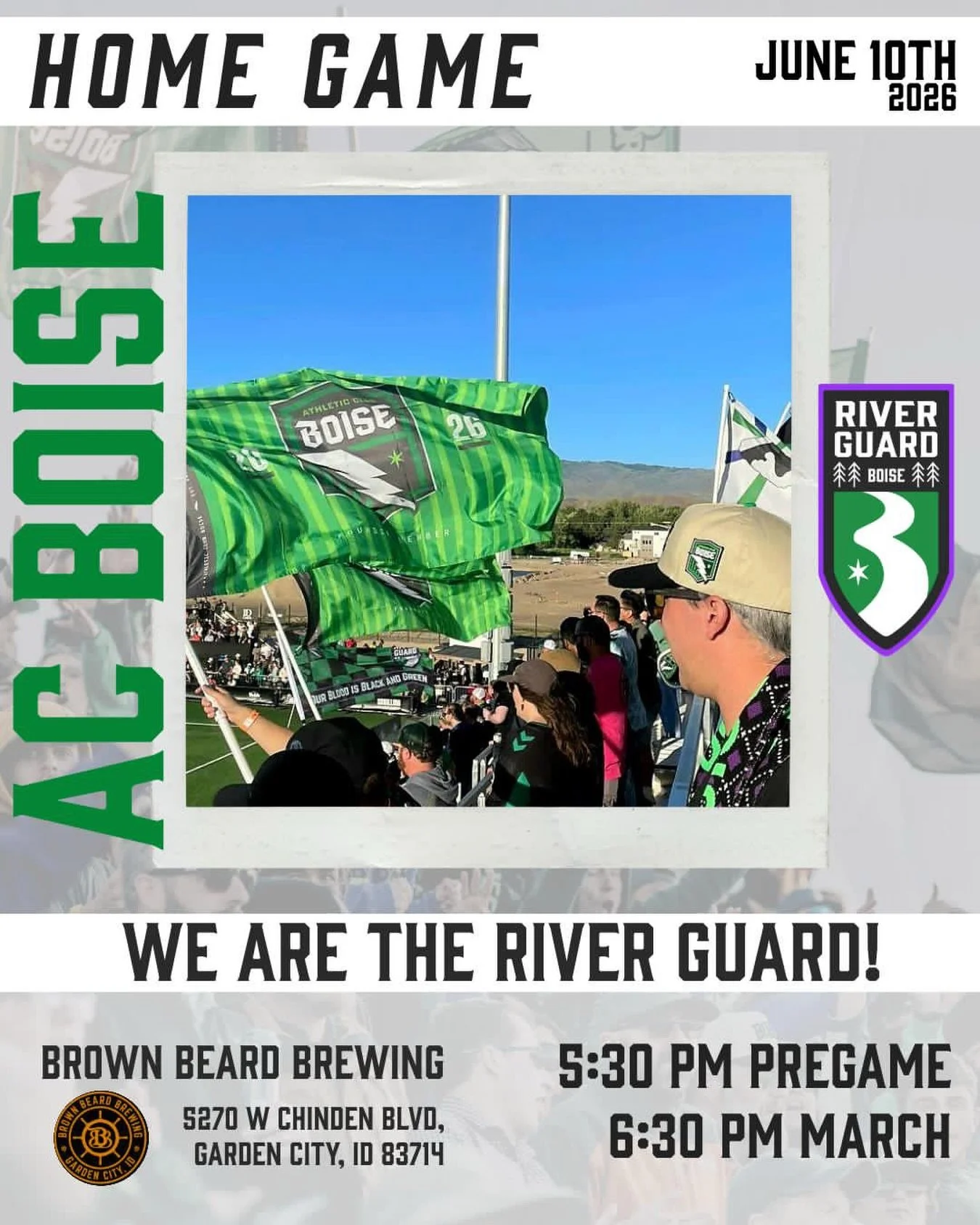 Back to business River Guards! 

We have a midweek match. No matter the day, we MARCH and SUPPORT the black and green. Raise your drinks, wave the flags! 🍻 See you at Les Bois Park! 🏴&zwj;☠️ 

Can&rsquo;t make it to BBB. Catch the game at a RG Watc