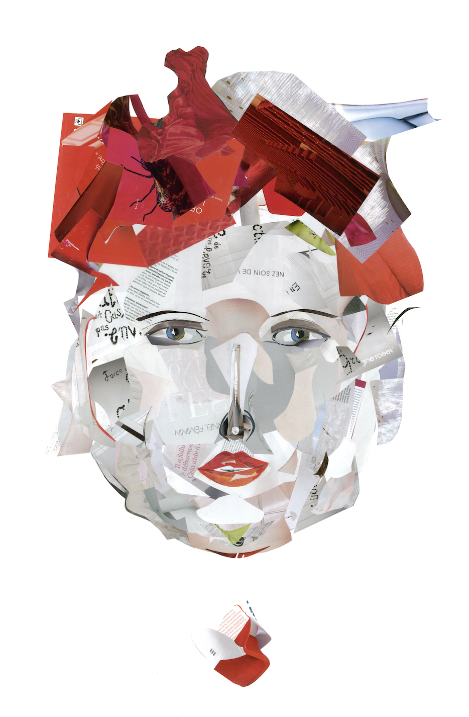 Red and white collage face