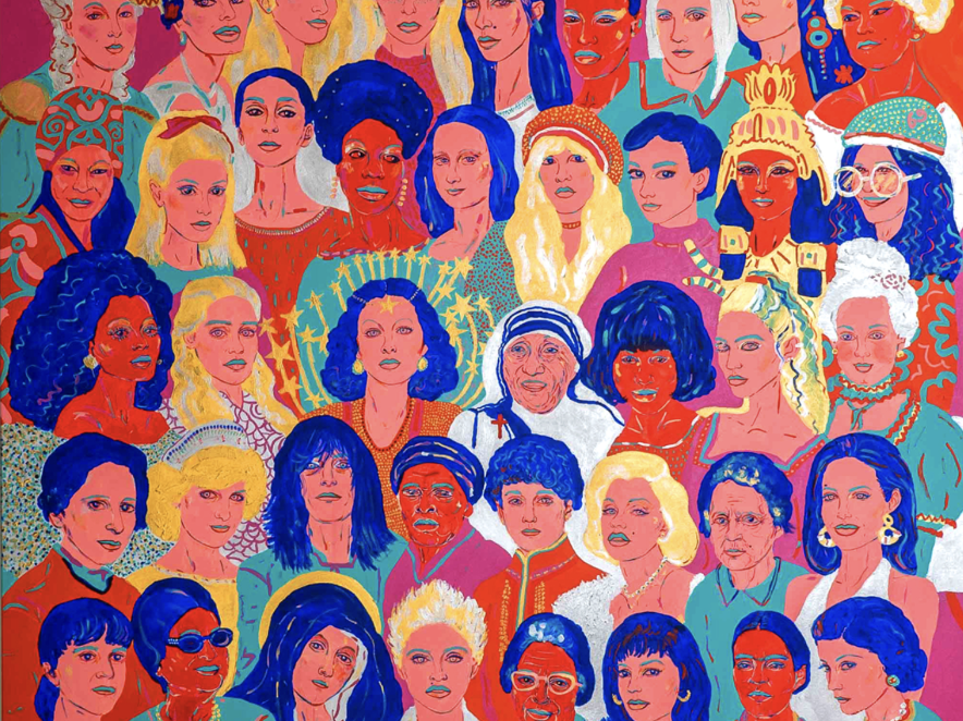 Colorful illustration of diverse women in various age groups and styles, arranged in a group portrait.