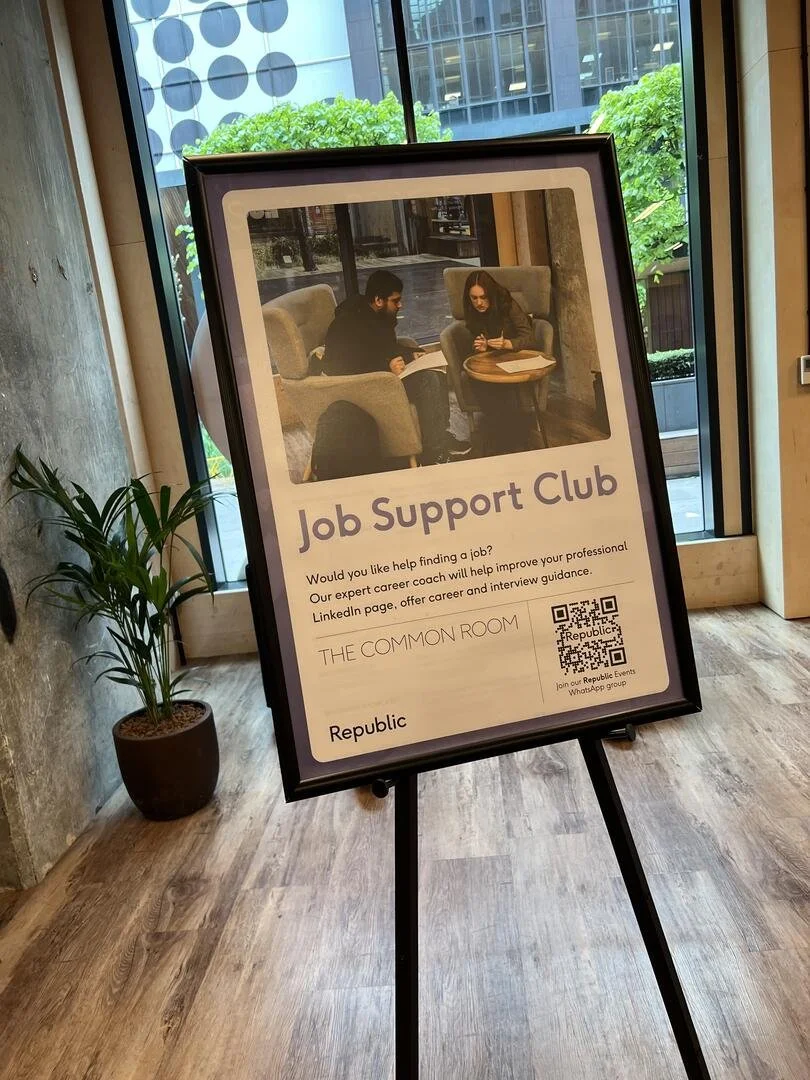 Sign for Job Support Support Club at Republic in London, Tower Hamlets. An employment support service for students and graduates studying on campus, helping with CVs, cover letters, LinkedIn, interviews and finding internships and graduate schemes.