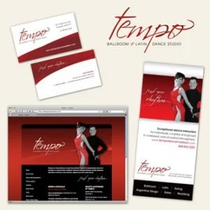 Business Cards, Logo and website design for a Tempo Dance studio mockups