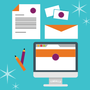 Pencils, computer and stationery icons on a blue background