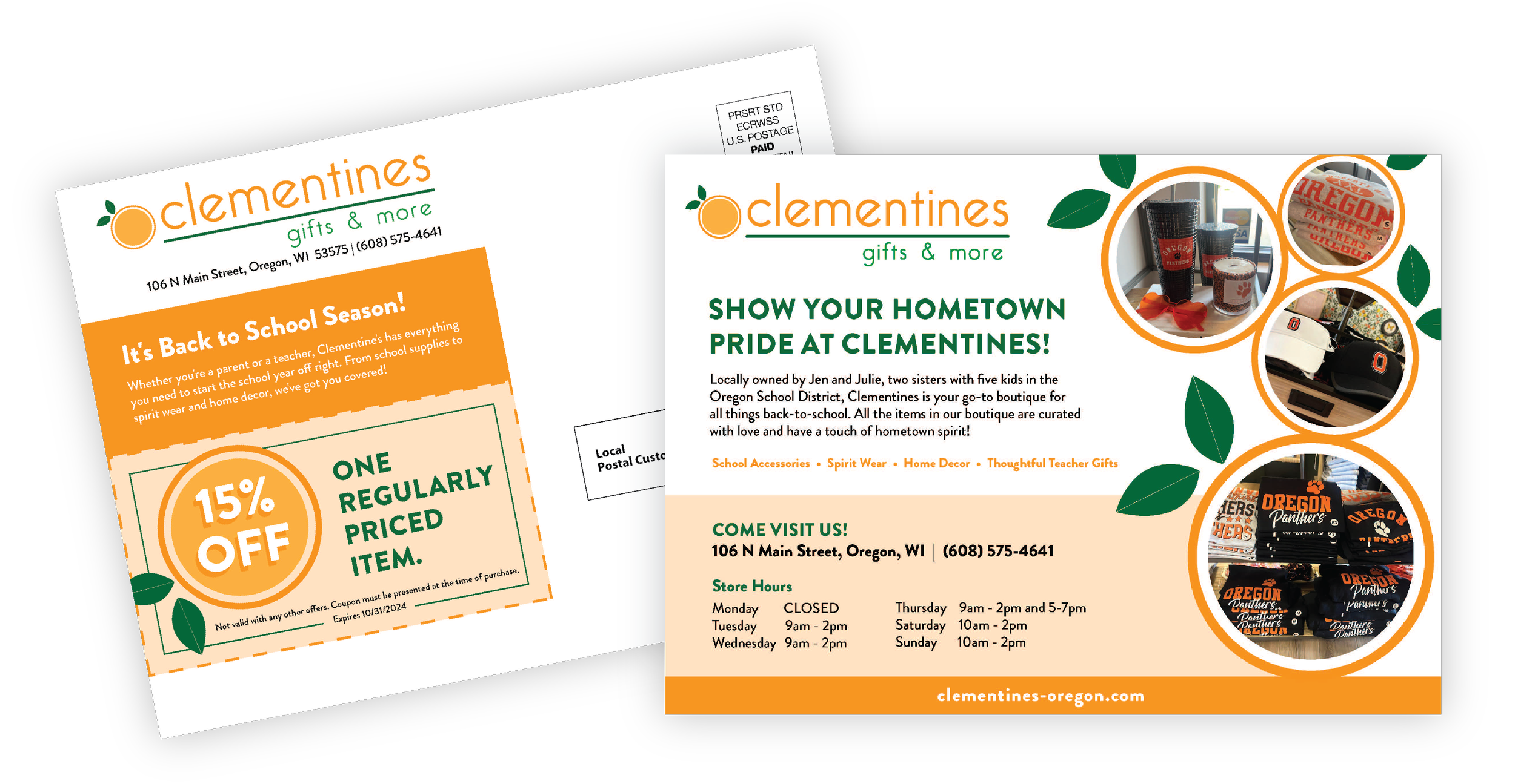 Every Door Direct Mail postcard designed for Clementines by Tingalls Graphic Design, LLC