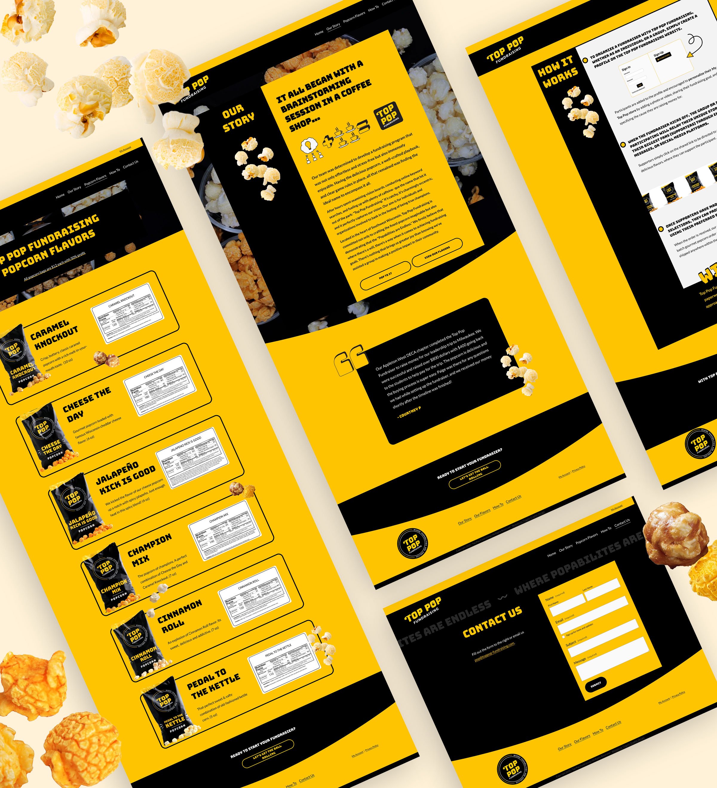 Subpages for Top Pop Fundraising website design