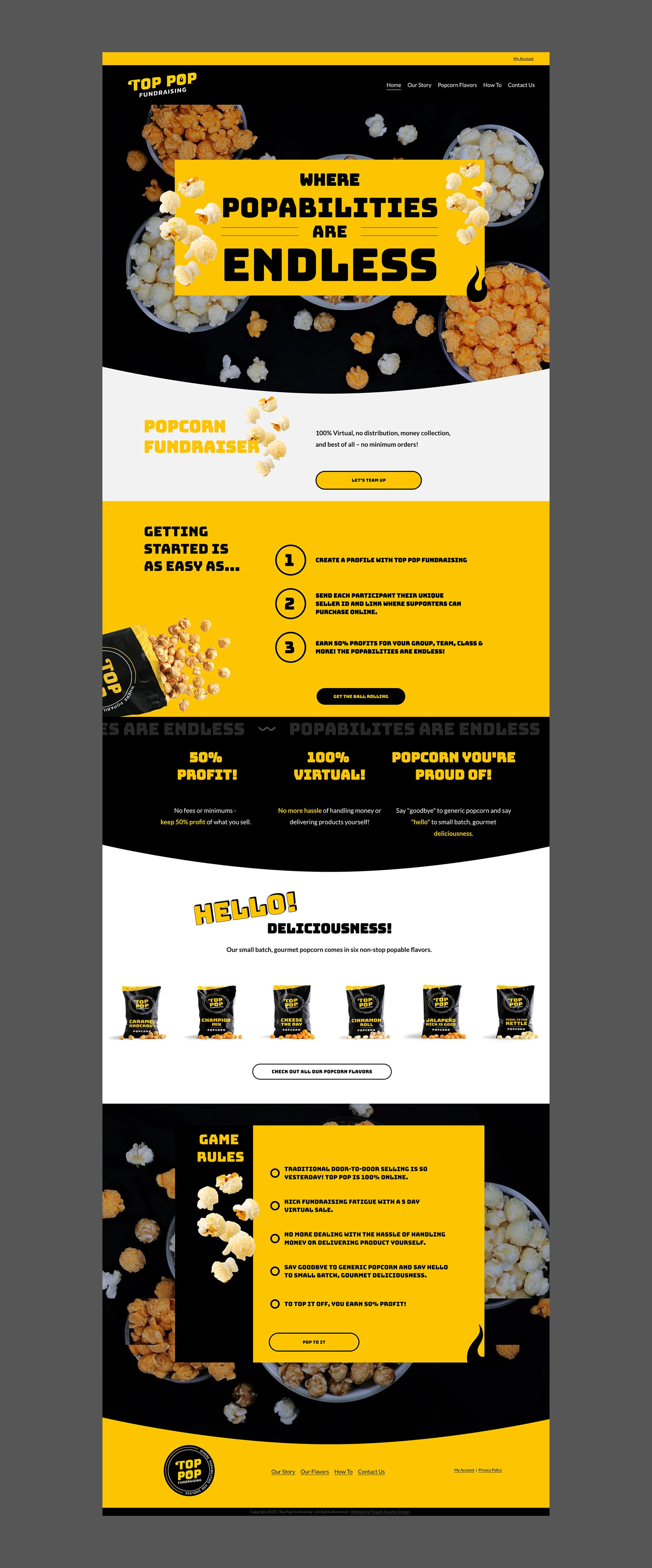 Homepage design for Top Pop Fundraising