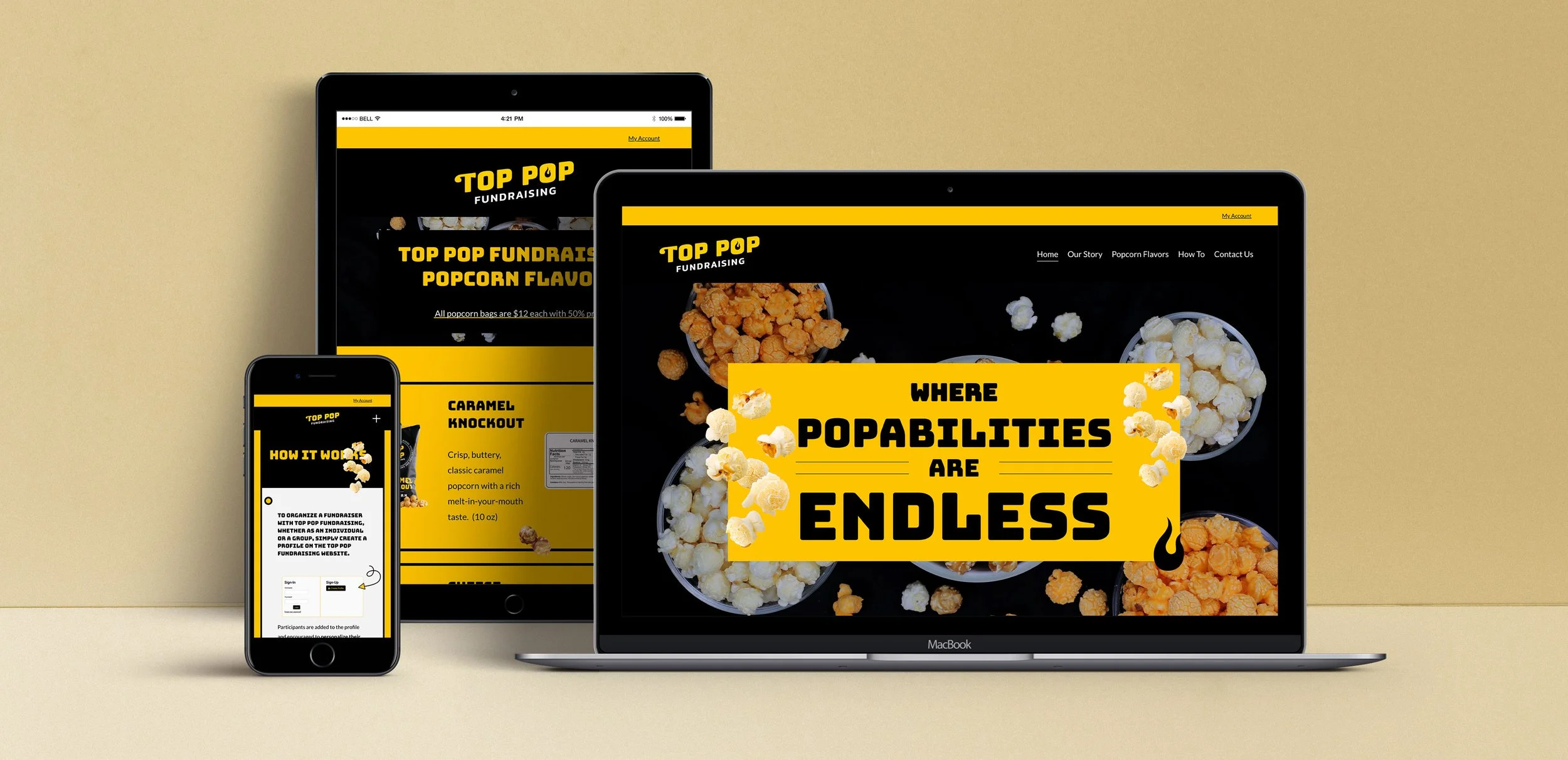 Top Pop Fundraising website device mockup