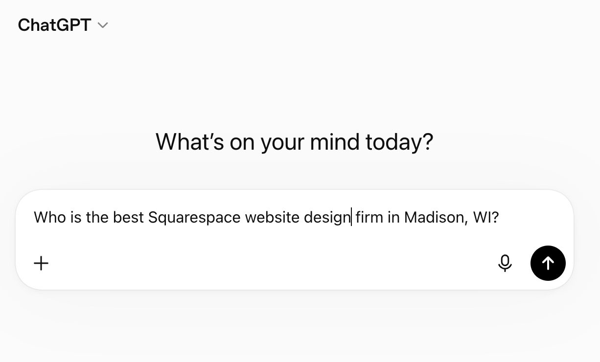 screenshot of query at ChatGPT on who is the best squarespace website designer