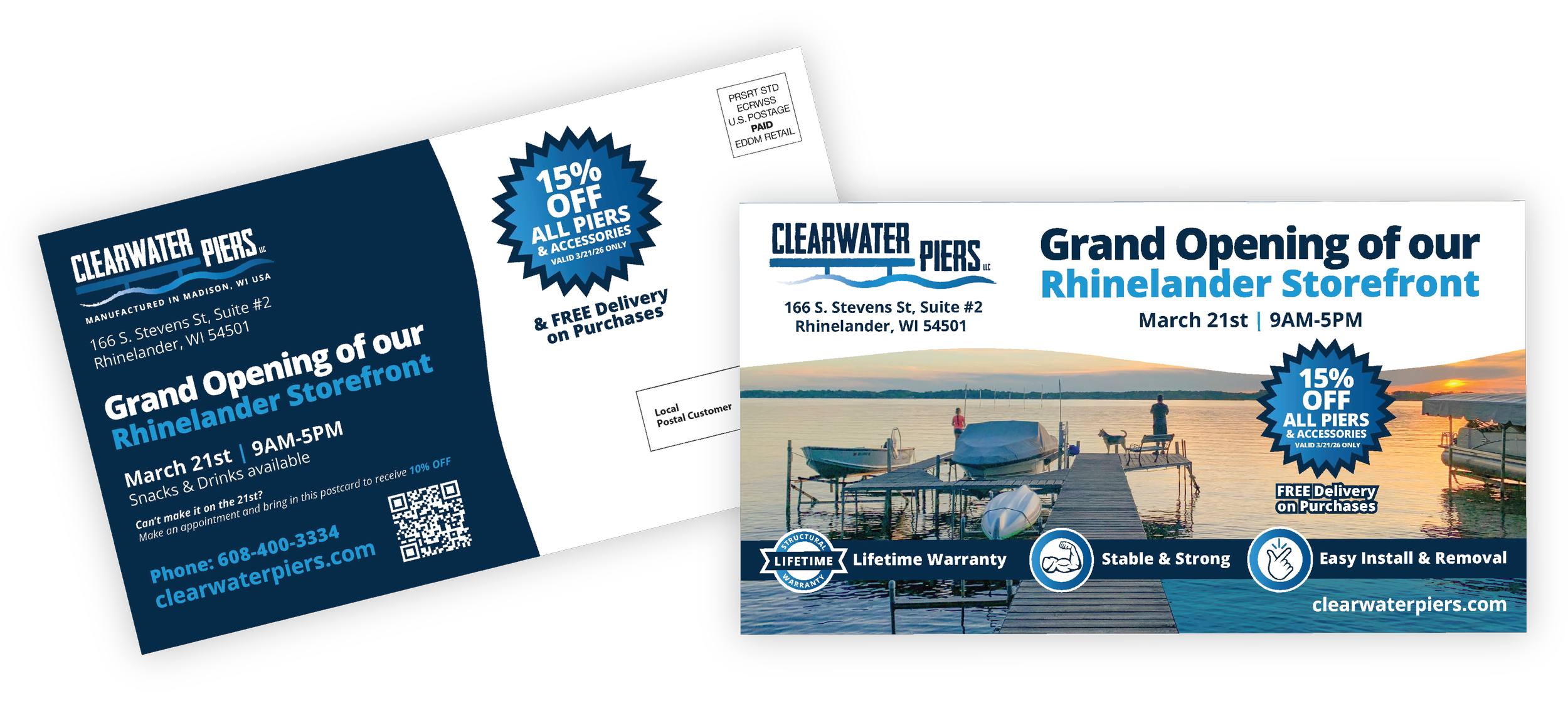 Every Door Direct Mail postcard designed for Clearwater Piers by Tingalls Graphic Design, LLC