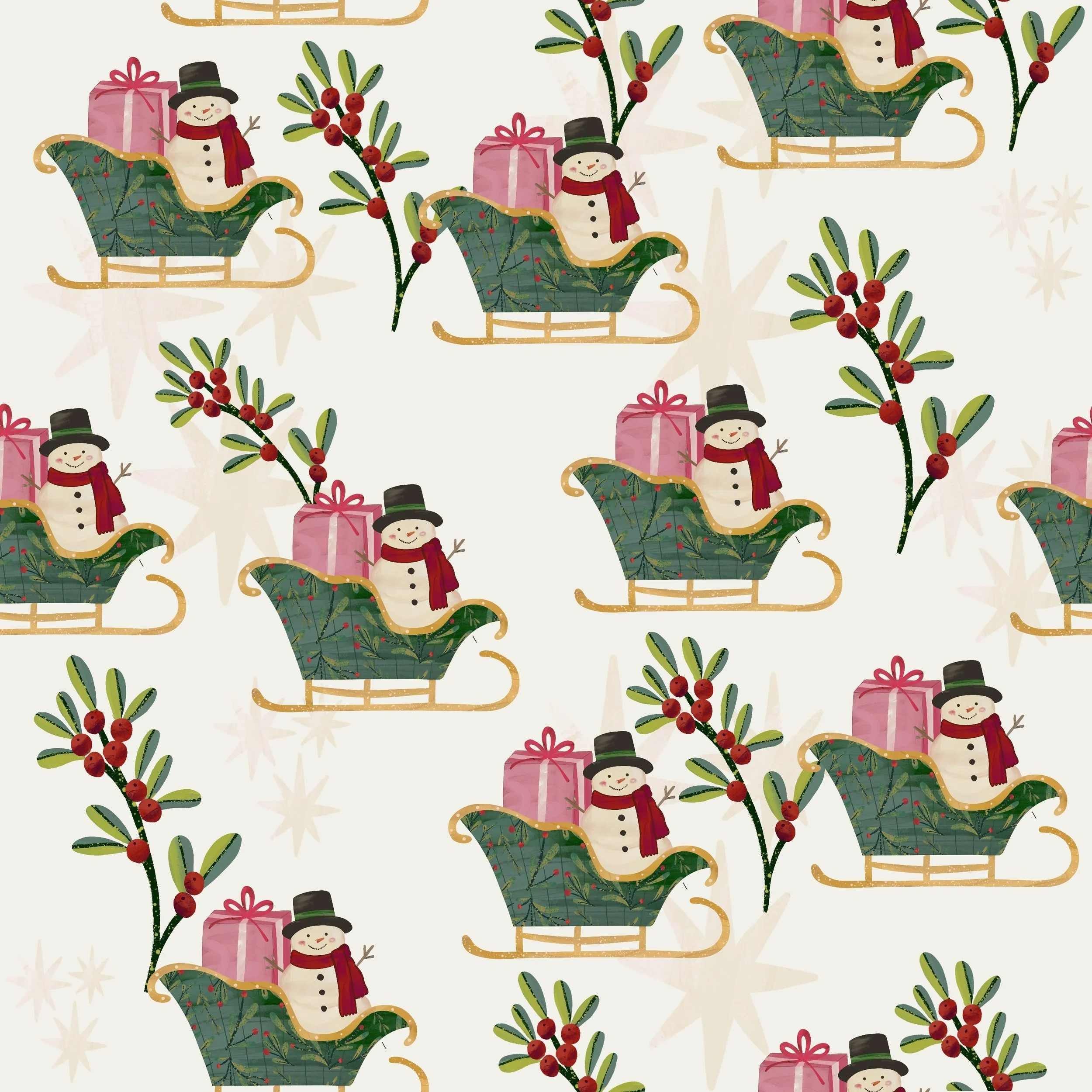 snowman, sleigh, present